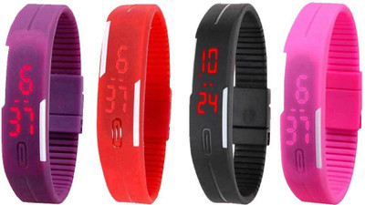 

Kissu Led Magnet Band Combo of 4 Purple, Red, Black And Pink Watch - For Men & Women