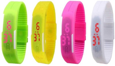 NS18 Silicone Led Magnet Band Combo of 4 Green, Yellow, Pink And White Digital Watch  - For Boys & Girls   Watches  (NS18)