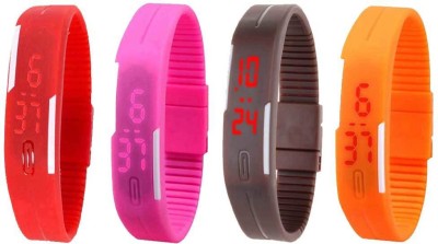 NS18 Silicone Led Magnet Band Combo of 4 Red, Pink, Brown And Orange Digital Watch  - For Boys & Girls   Watches  (NS18)