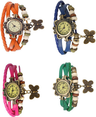 

NS18 Vintage Butterfly Rakhi Combo of 4 Orange, Pink, Blue And Green Watch - For Women