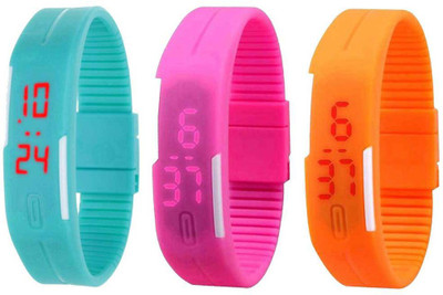 

Kissu Led Band Watch Combo of 3 Sky Blue, Pink And Orange Watch - For Couple