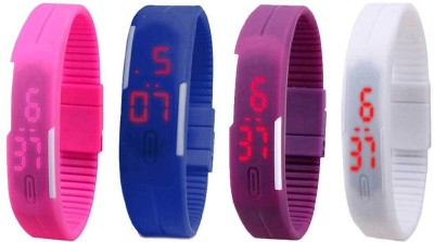 NS18 Silicone Led Magnet Band Combo of 4 Pink, Blue, Purple And White Digital Watch  - For Boys & Girls   Watches  (NS18)