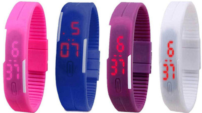 NS18 Silicone Led Magnet Band Combo of 4 Pink, Blue, Purple And White Digital Watch  - For Boys & Girls   Watches  (NS18)