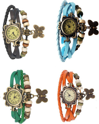 

Kissu Vintage Rakhi Combo of 4 Black, Green, Sky Blue And Orange Watch - For Women