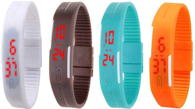 View NS18 Silicone Led Magnet Band Combo of 4 White, Brown, Sky Blue And Orange Digital Watch  - For Boys & Girls Wrist Watches Price Online(NS18)