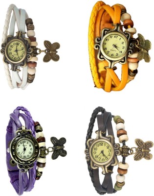 NS18 Vintage Butterfly Rakhi Combo of 4 White, Purple, Yellow And Black Analog Watch  - For Women   Watches  (NS18)