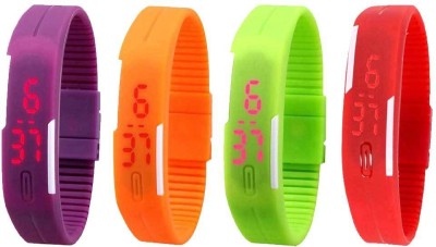NS18 Silicone Led Magnet Band Watch Combo of 4 Purple, Orange, Green And Red Digital Watch  - For Couple   Watches  (NS18)
