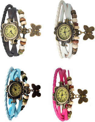 

NS18 Vintage Butterfly Rakhi Combo of 4 Black, Sky Blue, White And Pink Watch - For Women
