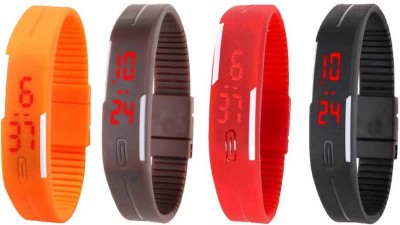 NS18 Silicone Led Magnet Band Combo of 4 Orange, Brown, Red And Black Digital Watch  - For Boys & Girls   Watches  (NS18)