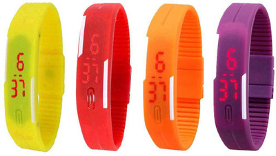 

Kissu Led Magnet Band Combo of 4 Yellow, Red, Orange And Purple Watch - For Men & Women