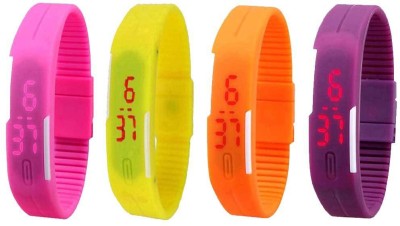 NS18 Silicone Led Magnet Band Watch Combo of 4 Pink, Yellow, Orange And Purple Digital Watch  - For Couple   Watches  (NS18)