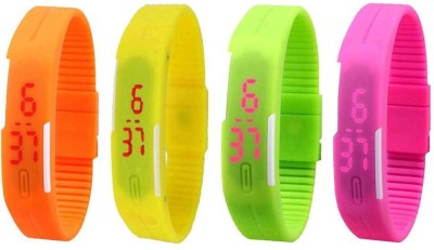 NS18 Silicone Led Magnet Band Combo of 4 Orange, Yellow, Green And Pink Digital Watch  - For Boys & Girls   Watches  (NS18)