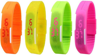 

Kissu Led Magnet Band Combo of 4 Orange, Yellow, Green And Pink Watch - For Men & Women