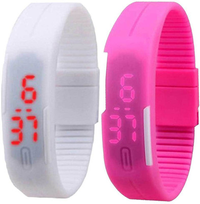 

NS18 Silicone Led Magnet Band Set of 2 White And Pink Watch - For Boys & Girls