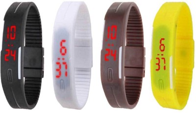 NS18 Silicone Led Magnet Band Combo of 4 Black, White, Brown And Yellow Digital Watch  - For Boys & Girls   Watches  (NS18)