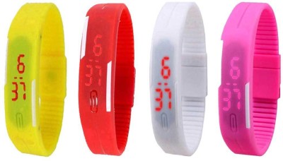 NS18 Silicone Led Magnet Band Watch Combo of 4 Yellow, Red, White And Pink Watch  - For Couple   Watches  (NS18)