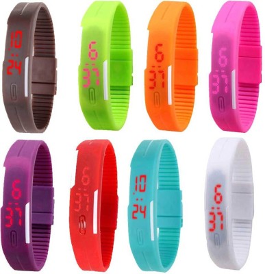 NS18 Silicone Led Magnet Band Combo of 8 Brown, Green, Orange, Pink, Purple, Red, White And Sky Blue Digital Watch  - For Boys & Girls   Watches  (NS18)