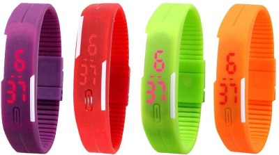 NS18 Silicone Led Magnet Band Combo of 4 Purple, Red, Green And Orange Digital Watch  - For Boys & Girls   Watches  (NS18)