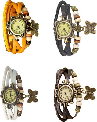

NS18 Vintage Butterfly Rakhi Combo of 4 Yellow, White, Black And Brown Watch - For Women