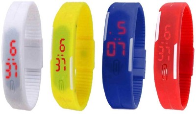 NS18 Silicone Led Magnet Band Watch Combo of 4 White, Yellow, Blue And Red Digital Watch  - For Couple   Watches  (NS18)