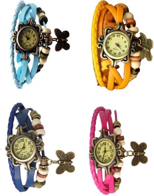 NS18 Vintage Butterfly Rakhi Combo of 4 Sky Blue, Blue, Yellow And Pink Analog Watch  - For Women   Watches  (NS18)