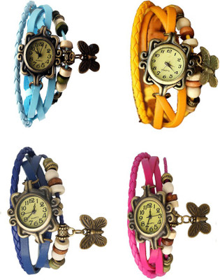 

NS18 Vintage Butterfly Rakhi Combo of 4 Sky Blue, Blue, Yellow And Pink Watch - For Women