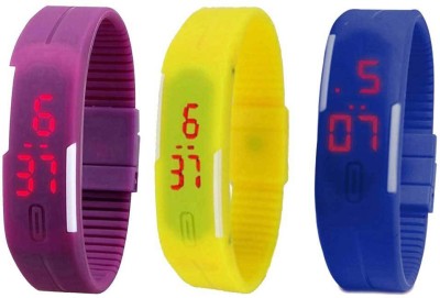 NS18 Silicone Led Magnet Band Combo of 3 Purple, Yellow And Blue Digital Watch  - For Boys & Girls   Watches  (NS18)