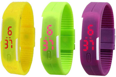 View NS18 Silicone Led Magnet Band Combo of 3 Yellow, Green And Purple Digital Watch  - For Boys & Girls Wrist Watches Price Online(NS18)