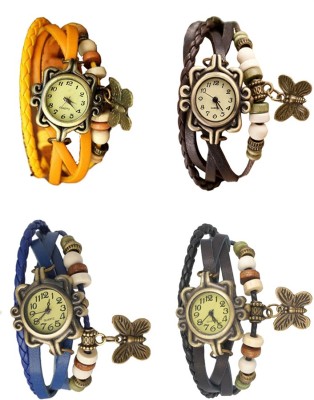 NS18 Vintage Butterfly Rakhi Combo of 4 Yellow, Blue, Brown And Black Analog Watch  - For Women   Watches  (NS18)