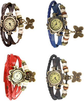 

Kissu Vintage Rakhi Combo of 4 Brown, Red, Blue And Black Watch - For Women