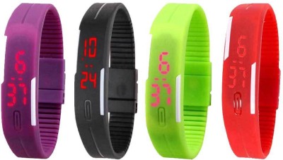 NS18 Silicone Led Magnet Band Watch Combo of 4 Purple, Black, Green And Red Digital Watch  - For Couple   Watches  (NS18)