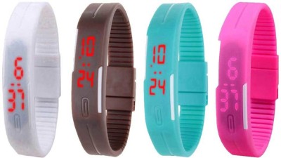 NS18 Silicone Led Magnet Band Watch Combo of 4 White, Brown, Sky Blue And Pink Digital Watch  - For Couple   Watches  (NS18)