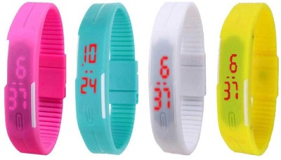 NS18 Silicone Led Magnet Band Combo of 4 Pink, Sky Blue, White And Yellow Digital Watch  - For Boys & Girls   Watches  (NS18)