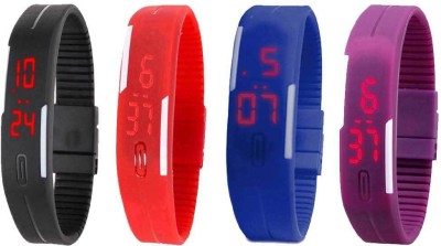NS18 Silicone Led Magnet Band Watch Combo of 4 Black, Red, Blue And Purple Digital Watch  - For Couple   Watches  (NS18)