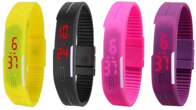 NS18 Silicone Led Magnet Band Watch Combo of 4 Yellow, Black, Pink And Purple Digital Watch  - For Couple   Watches  (NS18)
