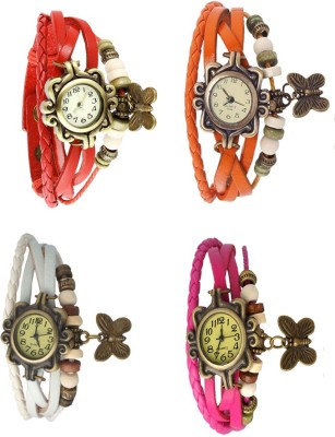 NS18 Vintage Butterfly Rakhi Combo of 4 Red, White, Orange And Pink Analog Watch  - For Women   Watches  (NS18)
