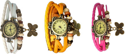 

NS18 Vintage Butterfly Rakhi Watch Combo of 3 White, Yellow And Pink Watch - For Women