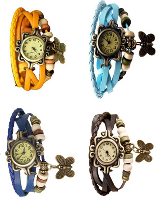 

NS18 Vintage Butterfly Rakhi Combo of 4 Yellow, Blue, Sky Blue And Brown Watch - For Women