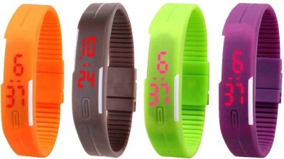 NS18 Silicone Led Magnet Band Watch Combo of 4 Orange, Brown, Green And Purple Digital Watch  - For Couple   Watches  (NS18)