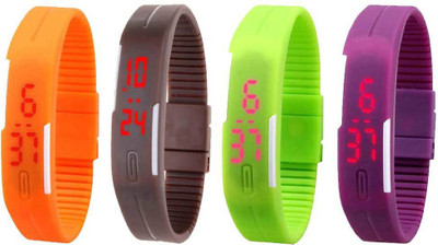 NS18 Silicone Led Magnet Band Watch Combo of 4 Orange, Brown, Green And Purple Digital Watch  - For Couple   Watches  (NS18)