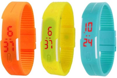 NS18 Silicone Led Magnet Band Combo of 3 Orange, Yellow And Sky Blue Digital Watch  - For Boys & Girls   Watches  (NS18)