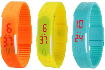 Kissu Led Band Watch Combo of 3 Orange, Yellow And Sky Blue Watch - For Couple
