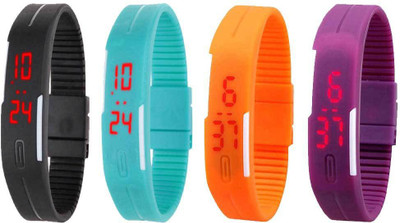 

Kissu Led Magnet Band Combo of 4 Black, Sky Blue, Orange And Purple Watch - For Men & Women
