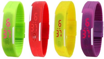 NS18 Silicone Led Magnet Band Watch Combo of 4 Green, Red, Yellow And Purple Digital Watch  - For Couple   Watches  (NS18)