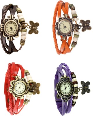 NS18 Vintage Butterfly Rakhi Combo of 4 Brown, Red, Orange And Purple Analog Watch  - For Women   Watches  (NS18)
