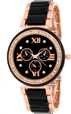Keepkart Black Rosegold Crono With Studed Diamond 010 Watch  - For Women   Watches  (Keepkart)
