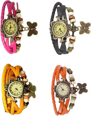 

Kissu Vintage Rakhi Combo of 4 Pink, Yellow, Black And Orange Watch - For Women