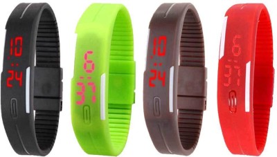 NS18 Silicone Led Magnet Band Watch Combo of 4 Black, Green, Brown And Red Digital Watch  - For Couple   Watches  (NS18)