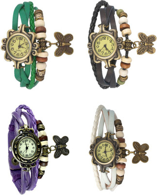 

Kissu Vintage Rakhi Combo of 4 Green, Purple, Black And White Watch - For Women