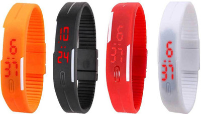 

NS18 Silicone Led Magnet Band Combo of 4 Orange, Black, Red And White Watch - For Boys & Girls